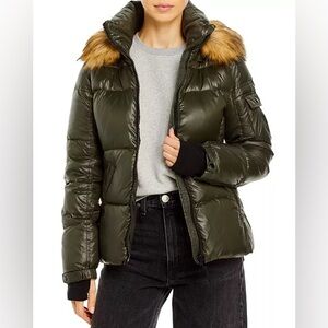 NWT Gloss Allie Faux Fur Trim Green Puffer Jacket - 100% Exclusive